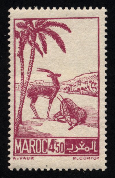 Morocco_1947_Yvert_231B-Scott_212_4f50_gazelles_typo_IS