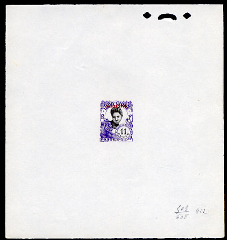 Indochina_Yunnanfou_1922_Yvert_110a-Scott_unissued_red_overprint_412_violet_503_+_black_608_typo_CP