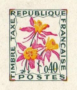 France_1971_Yvert_Taxe_100-Scott_dark-green_+_lilac-red_+_yellow_typo_detail