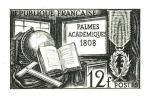 France_1959_Yvert_1190-Scott_905_unadopted_12f_Palmes_Academiques_black_ab_AP_detail