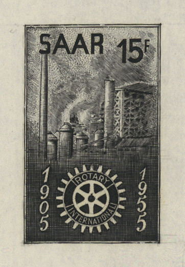 Saar_1955_Yvert_340a-Scott_254_unissued_in_TD_Rotary_International_black_gummed_a_ESS_detail