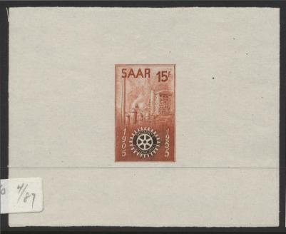 Saar_1955_Yvert_340a-Scott_254_unissued_in_TD_Rotary_International_brown_+_black_gummed_c_ESS