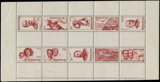 Madagascar_1946_Yvert_303a-316a-Scott_unissued_brown-red_full_sheet_US