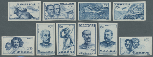 Madagascar_1946_Yvert_303a-316a-Scott_unissued_blue_ESS