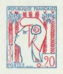 France_1961_Yvert_1282a-Scott_985_unadopted_Marianne_de_Cocteau_etat_positive_blue_+_red_AP_detail