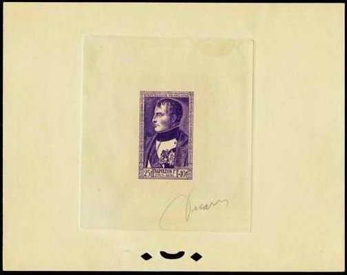 France_1951_Yvert_896a-Scott_B263a_unadopted_25f_+_10f_Napoleon_violet_signed_ATP