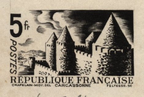 France_1934_Yvert_392a-Scott_345_unadopted_5f_Carcassonne_black_aa_AP_detail