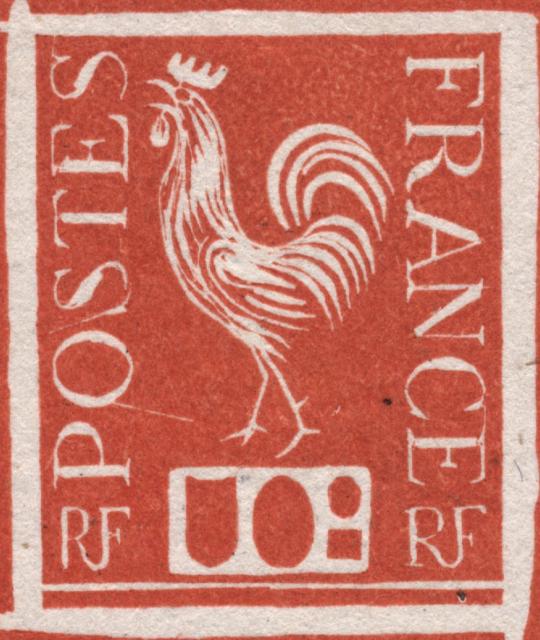 France_1934_Yvert_633a-Scott_unadopted_Coq_50c_1er_etat_red-brown_typo_aa_AP_detail