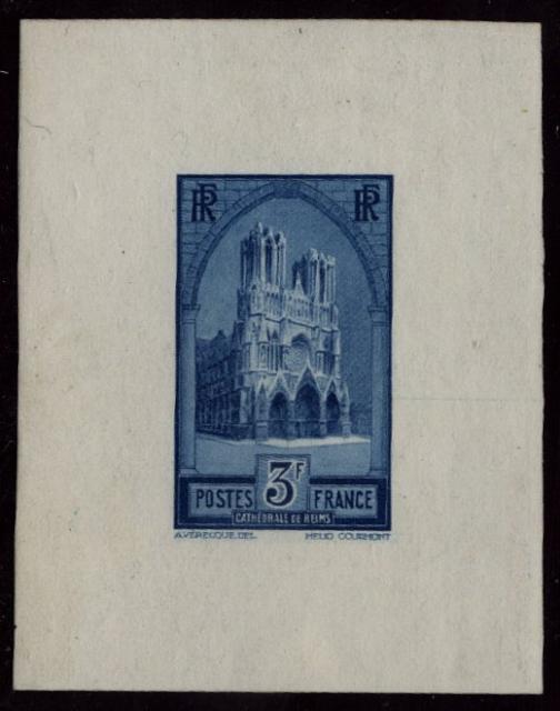 France_1930_Yvert_259b-Scott_247_unissued_in_Helio_by_Courmont_3f_Cathedrale_de_Reims_blue_aa_ESS