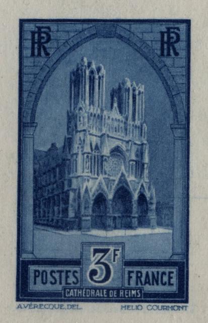 France_1930_Yvert_259b-Scott_247_unissued_in_Helio_by_Courmont_3f_Cathedrale_de_Reims_blue_aa_ESS_detail_ab