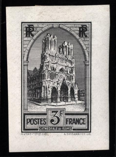 France_1930_Yvert_259c-Scott_247_unissued_in_Helio_by_Dezarrois_3f_Cathedrale_de_Reims_black_aa_ESS