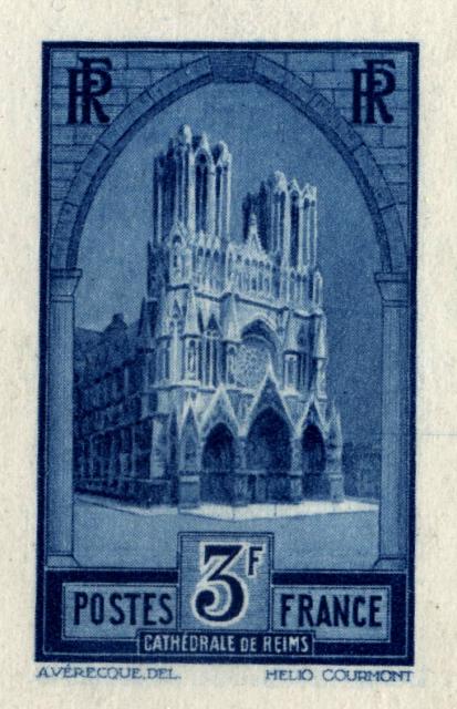 France_1930_Yvert_259b-Scott_247_unissued_in_Helio_by_Courmont_3f_Cathedrale_de_Reims_blue_aa_ESS_detail_aa