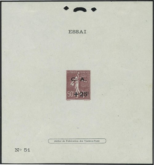 France_1929_Yvert_254a-Scott_B32_Semeuse_unadopted_black_overprint_brown_N_51_typo_DP