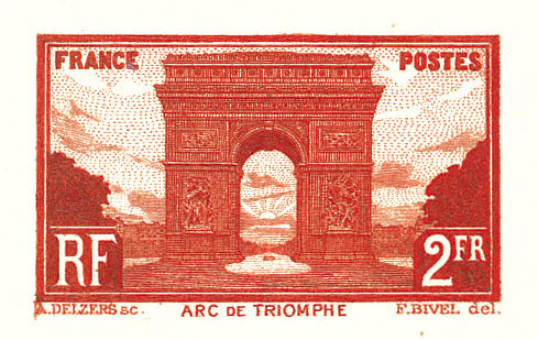 France_1928_Yvert_258a-Scott_263_unadopted_Arc_de_Triomphe_2f_red_c_AP_detail