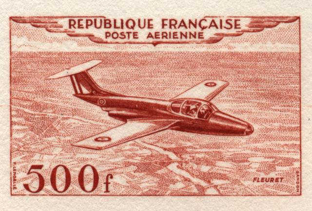 France_1953_Yvert_PA32b-Scott_C31b_unadopted_500f_Fleuret_orange-red_a_AP_detail