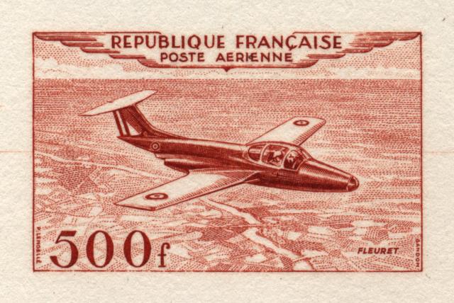 France_1953_Yvert_PA32b-Scott_C31b_unadopted_500f_Fleuret_orange-red_b_AP_detail